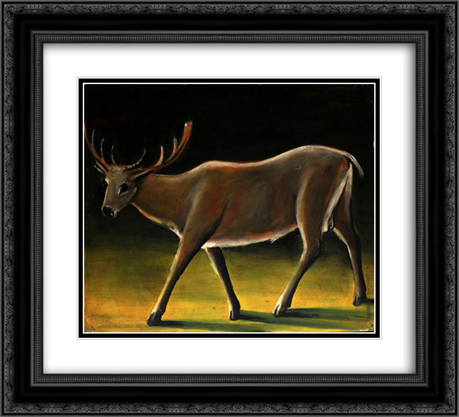 Running deer 22x20 Black Ornate Wood Framed Art Print Poster with Double Matting by Pirosmani, Niko