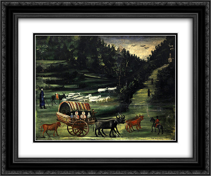 Saint Anthony (part of Tapestry in six paintings) 24x20 Black Ornate Wood Framed Art Print Poster with Double Matting by Pirosmani, Niko