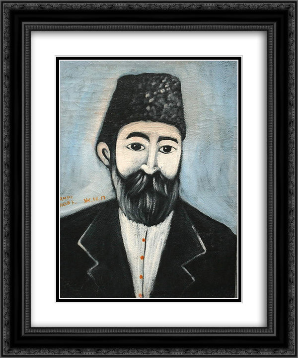 Self Portrait 20x24 Black Ornate Wood Framed Art Print Poster with Double Matting by Pirosmani, Niko