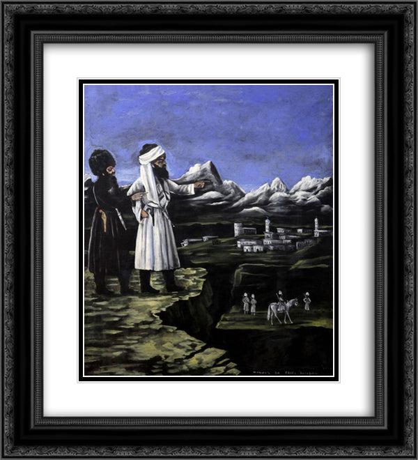 Shamili with a bodyguard 20x22 Black Ornate Wood Framed Art Print Poster with Double Matting by Pirosmani, Niko