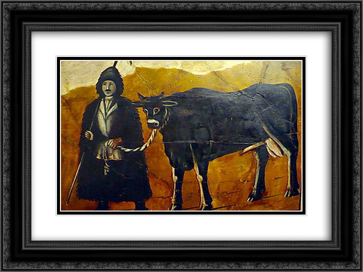 Shepherd 24x18 Black Ornate Wood Framed Art Print Poster with Double Matting by Pirosmani, Niko