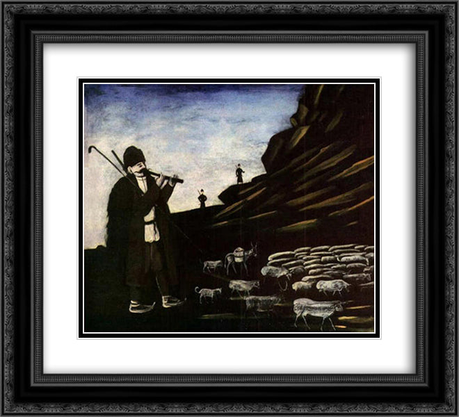 Shepherd with Flock 22x20 Black Ornate Wood Framed Art Print Poster with Double Matting by Pirosmani, Niko