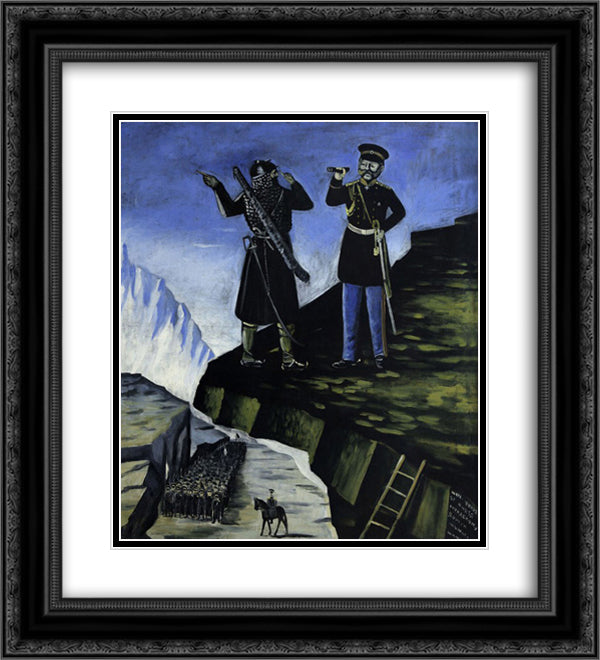 Shete showing the way to Noble Baryatinski in order to arrest Shamili 20x22 Black Ornate Wood Framed Art Print Poster with Double Matting by Pirosmani, Niko