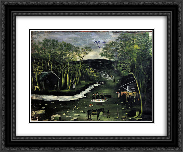 Shiraki (part of Tapestry in six paintings) 24x20 Black Ornate Wood Framed Art Print Poster with Double Matting by Pirosmani, Niko
