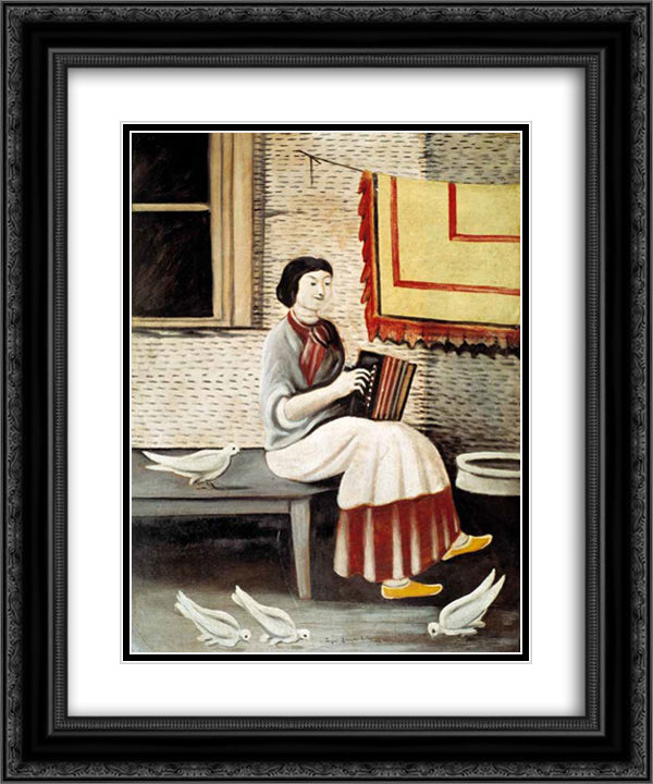 Sona Gorashvili playing accordion 20x24 Black Ornate Wood Framed Art Print Poster with Double Matting by Pirosmani, Niko