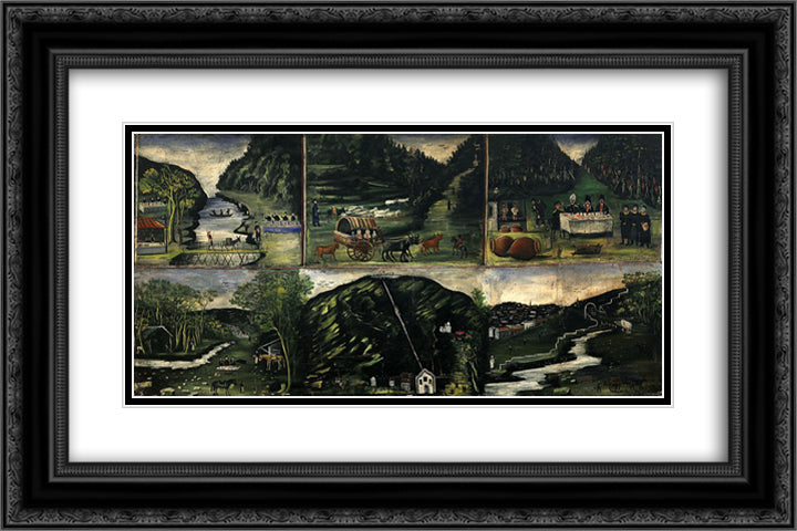 Tapestry in six paintings 24x16 Black Ornate Wood Framed Art Print Poster with Double Matting by Pirosmani, Niko