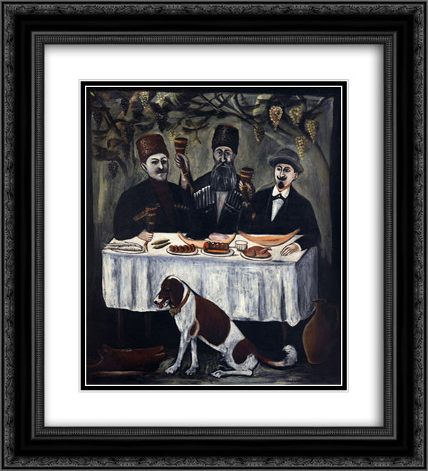 The feast in a grape gazebo 20x22 Black Ornate Wood Framed Art Print Poster with Double Matting by Pirosmani, Niko