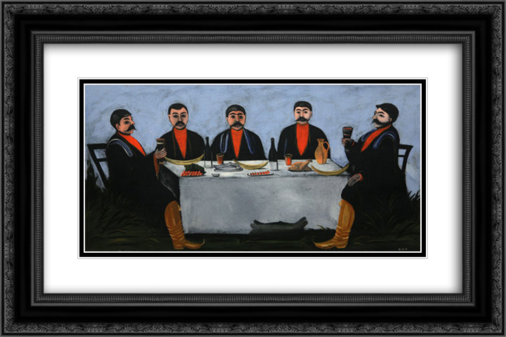 The Feast of Five Princes 24x16 Black Ornate Wood Framed Art Print Poster with Double Matting by Pirosmani, Niko