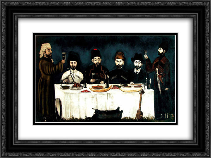The feast of Kupreishvili family 24x18 Black Ornate Wood Framed Art Print Poster with Double Matting by Pirosmani, Niko