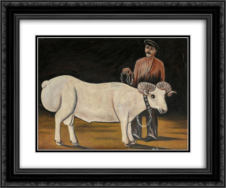 The Sheep 24x20 Black Ornate Wood Framed Art Print Poster with Double Matting by Pirosmani, Niko