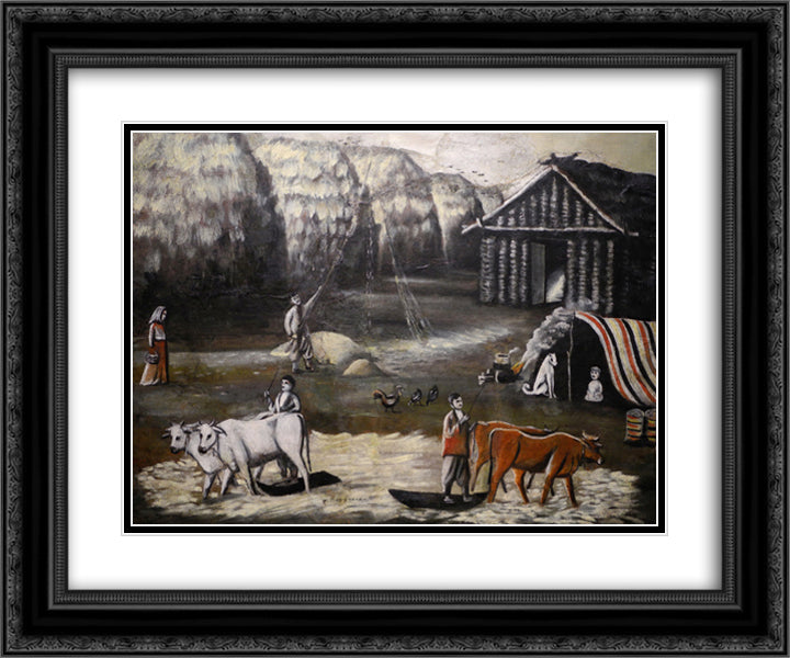 Threshing Floor at Dusk 24x20 Black Ornate Wood Framed Art Print Poster with Double Matting by Pirosmani, Niko