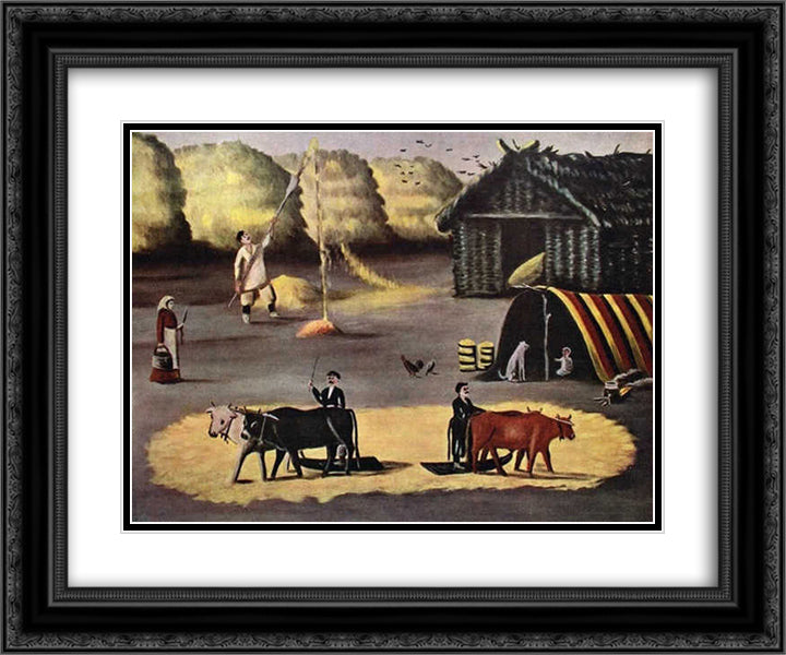 Threshing the floor in a Georgian country village 24x20 Black Ornate Wood Framed Art Print Poster with Double Matting by Pirosmani, Niko