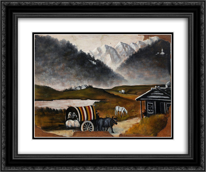 Trip by cart 24x20 Black Ornate Wood Framed Art Print Poster with Double Matting by Pirosmani, Niko