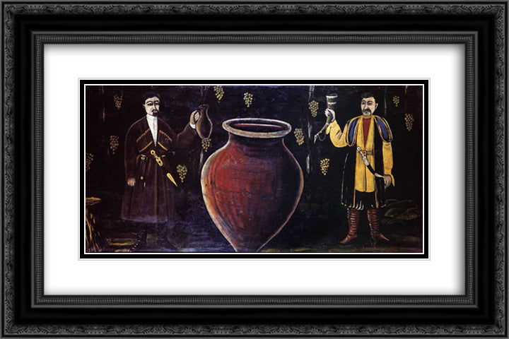 Two Georgians at Marani 24x16 Black Ornate Wood Framed Art Print Poster with Double Matting by Pirosmani, Niko