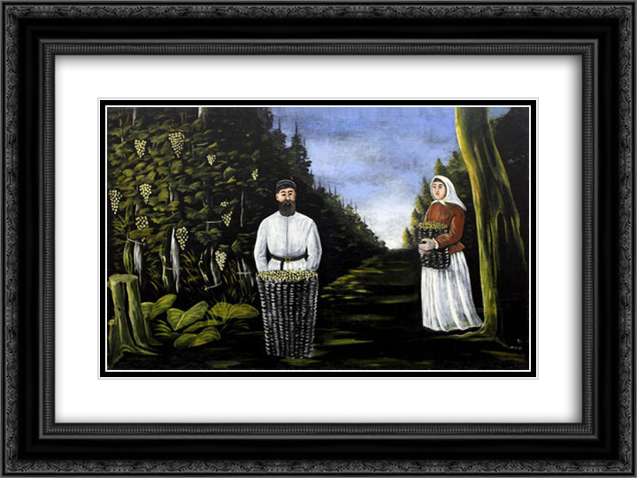 Vintage 24x18 Black Ornate Wood Framed Art Print Poster with Double Matting by Pirosmani, Niko