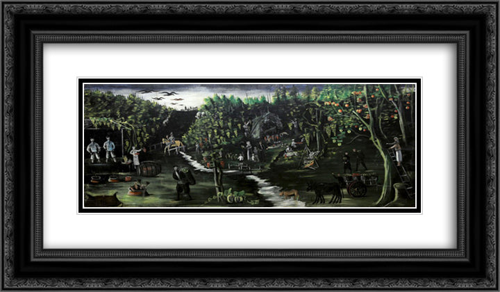 Vintage 24x14 Black Ornate Wood Framed Art Print Poster with Double Matting by Pirosmani, Niko