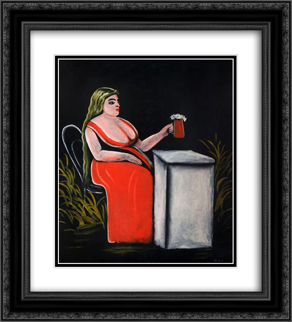 Woman with a Mug of Beer 20x22 Black Ornate Wood Framed Art Print Poster with Double Matting by Pirosmani, Niko