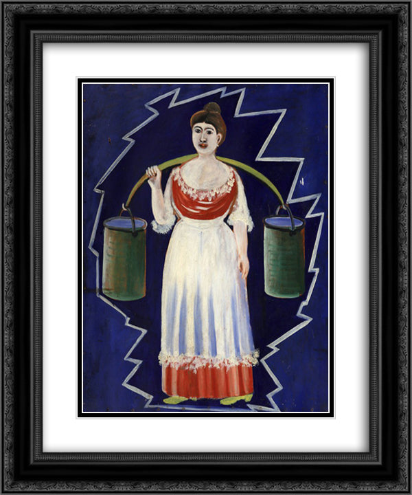 Woman with buckets 20x24 Black Ornate Wood Framed Art Print Poster with Double Matting by Pirosmani, Niko