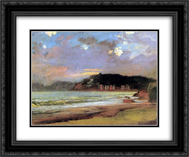 Bay in Livorno. sunset 24x20 Black Ornate Wood Framed Art Print Poster with Double Matting by Ge, Nikolai