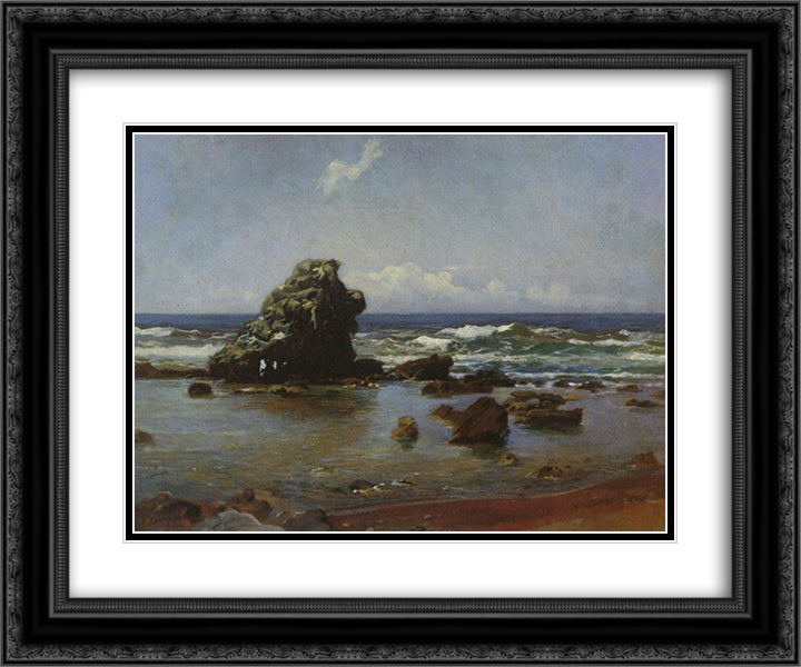 Bay in Livorno 24x20 Black Ornate Wood Framed Art Print Poster with Double Matting by Ge, Nikolai