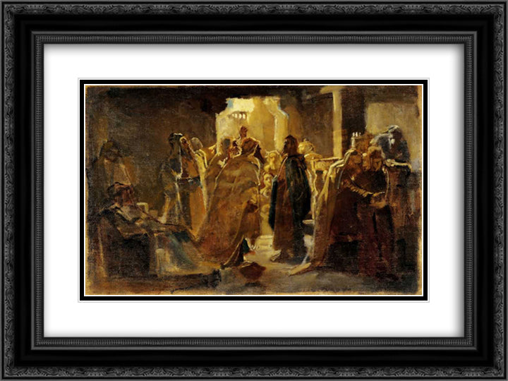 Christ in the synagogue 24x18 Black Ornate Wood Framed Art Print Poster with Double Matting by Ge, Nikolai