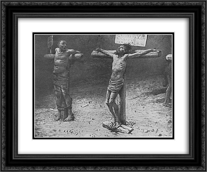 Crusifixion 24x20 Black Ornate Wood Framed Art Print Poster with Double Matting by Ge, Nikolai