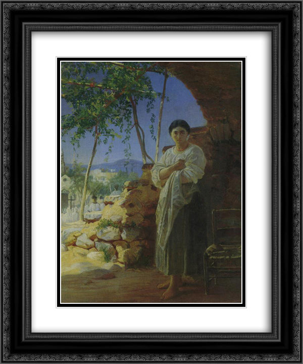 Mother at the funeral of her child 20x24 Black Ornate Wood Framed Art Print Poster with Double Matting by Ge, Nikolai