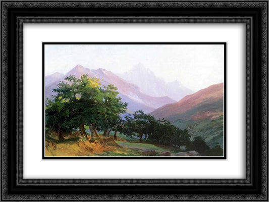 Oaks in the mountains of Carrara 24x18 Black Ornate Wood Framed Art Print Poster with Double Matting by Ge, Nikolai