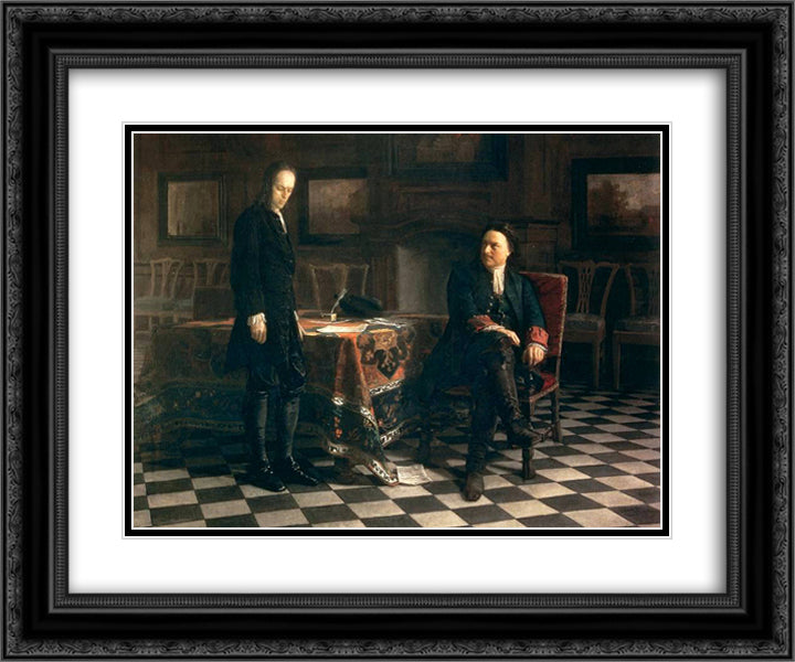 Peter the Great Interrogating the Tsarevich Alexei Petrovich at Peterhof 24x20 Black Ornate Wood Framed Art Print Poster with Double Matting by Ge, Nikolai