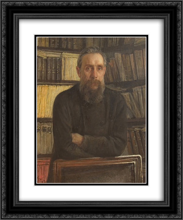 Portrait of P.A. Kostichev 20x24 Black Ornate Wood Framed Art Print Poster with Double Matting by Ge, Nikolai