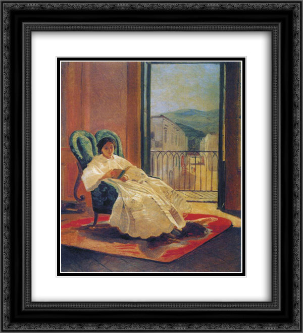 Portrait of the Artist's Wife Anna Ge 20x22 Black Ornate Wood Framed Art Print Poster with Double Matting by Ge, Nikolai