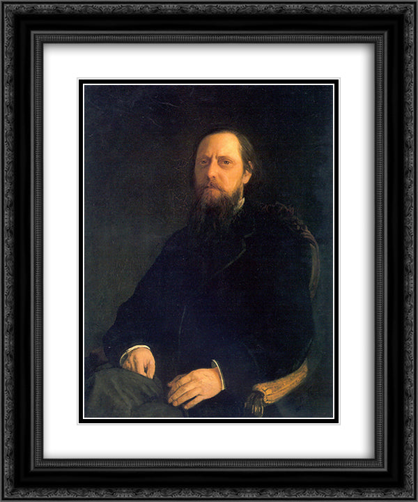 Portrait of the Author Mikhail Saltykov-Shchedrin 20x24 Black Ornate Wood Framed Art Print Poster with Double Matting by Ge, Nikolai