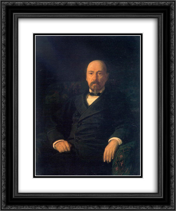 Portrait of the Poet Nikolay Nekrasov 20x24 Black Ornate Wood Framed Art Print Poster with Double Matting by Ge, Nikolai