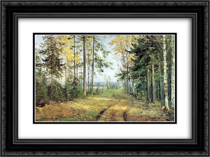 The road into the forest 24x18 Black Ornate Wood Framed Art Print Poster with Double Matting by Ge, Nikolai
