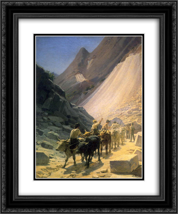 The Transportation of Marble at Carrara 20x24 Black Ornate Wood Framed Art Print Poster with Double Matting by Ge, Nikolai