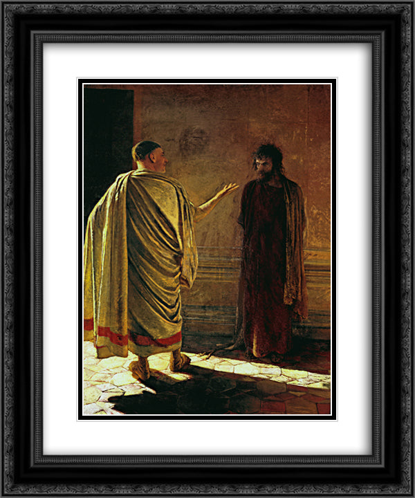 What is Truth. Christ and Pilate 20x24 Black Ornate Wood Framed Art Print Poster with Double Matting by Ge, Nikolai