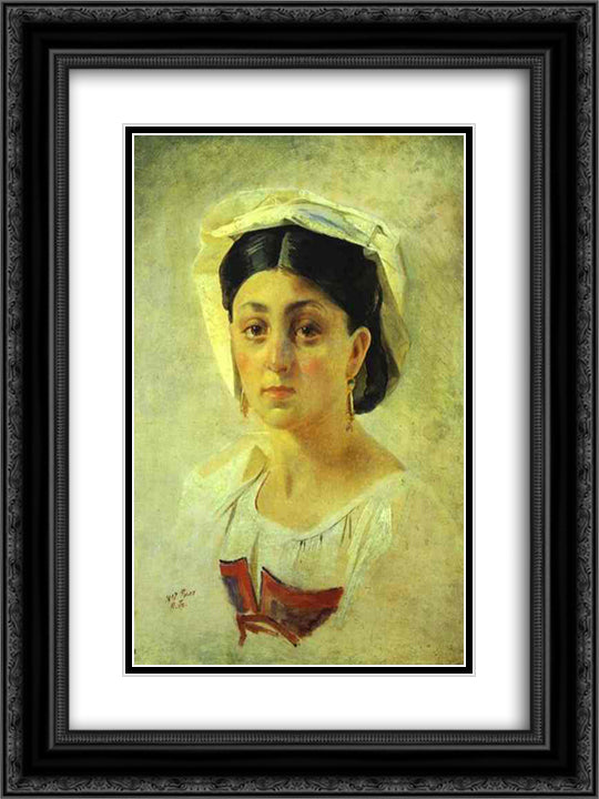 Young Italian Woman in a Folk Costume, Study 18x24 Black Ornate Wood Framed Art Print Poster with Double Matting by Ge, Nikolai