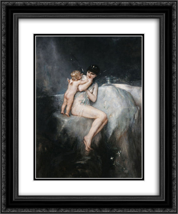 Nymth and Cupid 20x24 Black Ornate Wood Framed Art Print Poster with Double Matting by Gyzis, Nikolaos