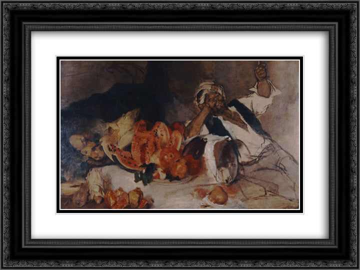 Oriental man with fruit 24x18 Black Ornate Wood Framed Art Print Poster with Double Matting by Gyzis, Nikolaos