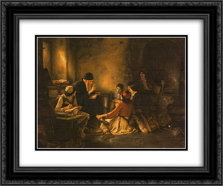 The Secret School 24x20 Black Ornate Wood Framed Art Print Poster with Double Matting by Gyzis, Nikolaos