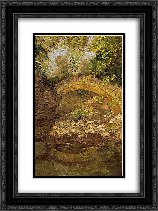 Briedge in the woods 18x24 Black Ornate Wood Framed Art Print Poster with Double Matting by Lytras, Nikolaos