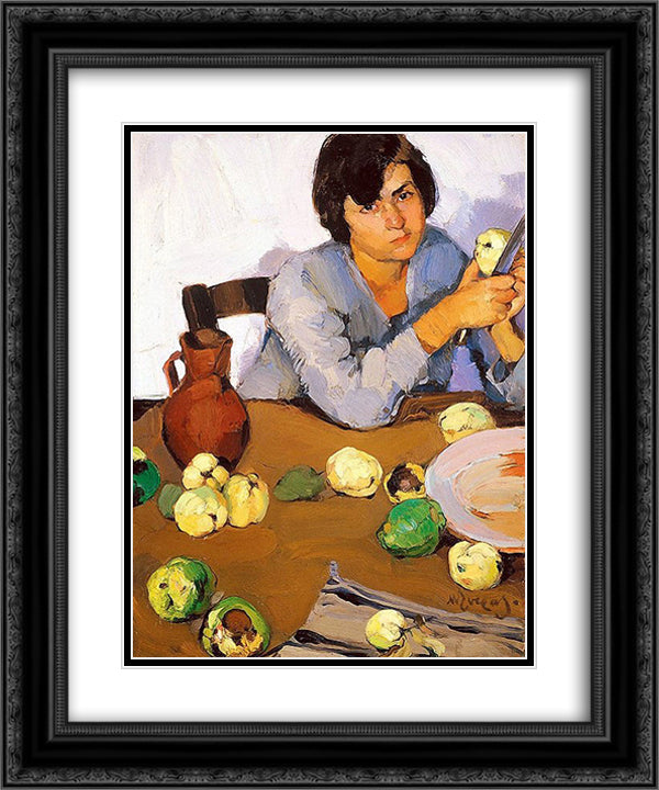 Peeling Quinces 20x24 Black Ornate Wood Framed Art Print Poster with Double Matting by Lytras, Nikolaos