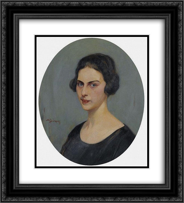 Portrait of a Woman 20x22 Black Ornate Wood Framed Art Print Poster with Double Matting by Lytras, Nikolaos