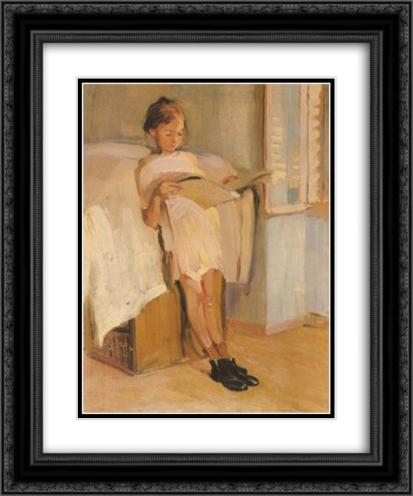 Reading 20x24 Black Ornate Wood Framed Art Print Poster with Double Matting by Lytras, Nikolaos