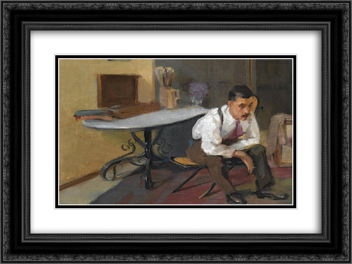The Artist in his Studio 24x18 Black Ornate Wood Framed Art Print Poster with Double Matting by Lytras, Nikolaos