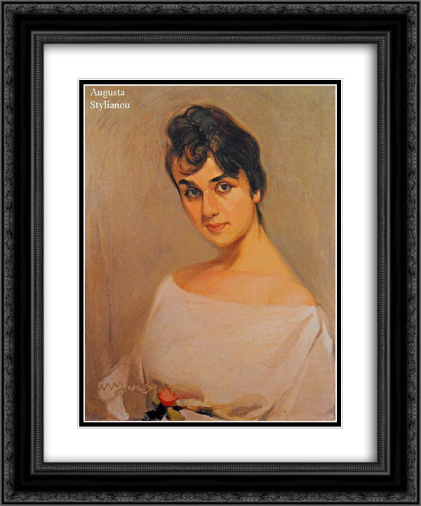 Woman with Rose 20x24 Black Ornate Wood Framed Art Print Poster with Double Matting by Lytras, Nikolaos