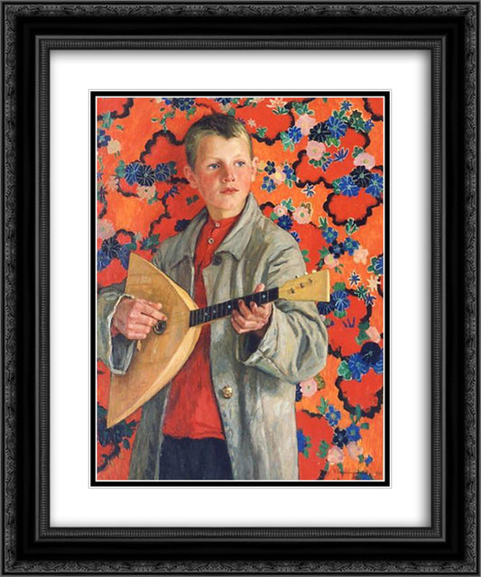 Balalaika Player 20x24 Black Ornate Wood Framed Art Print Poster with Double Matting by Bogdanov Belsky, Nikolay