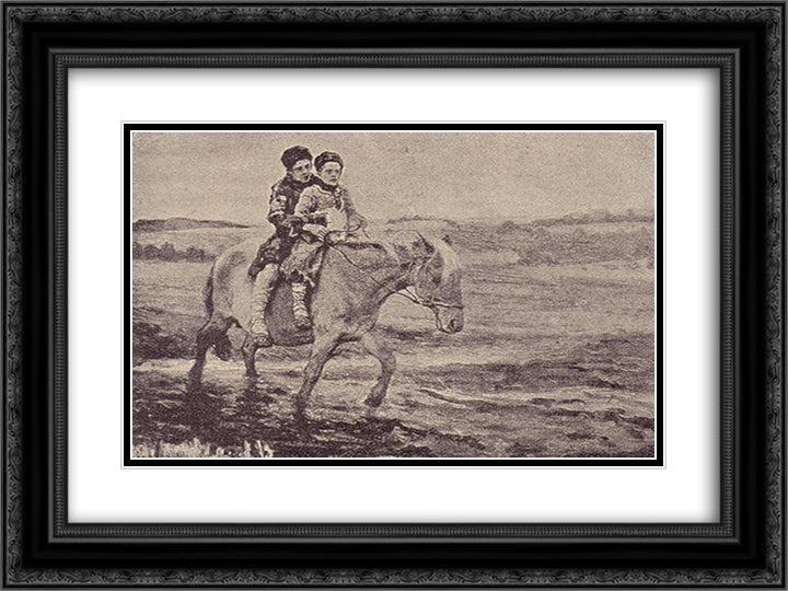 Behind the Light 24x18 Black Ornate Wood Framed Art Print Poster with Double Matting by Bogdanov Belsky, Nikolay