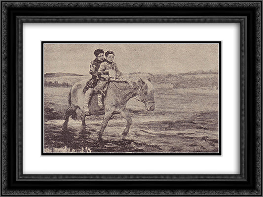 Behind the Light 24x18 Black Ornate Wood Framed Art Print Poster with Double Matting by Bogdanov Belsky, Nikolay