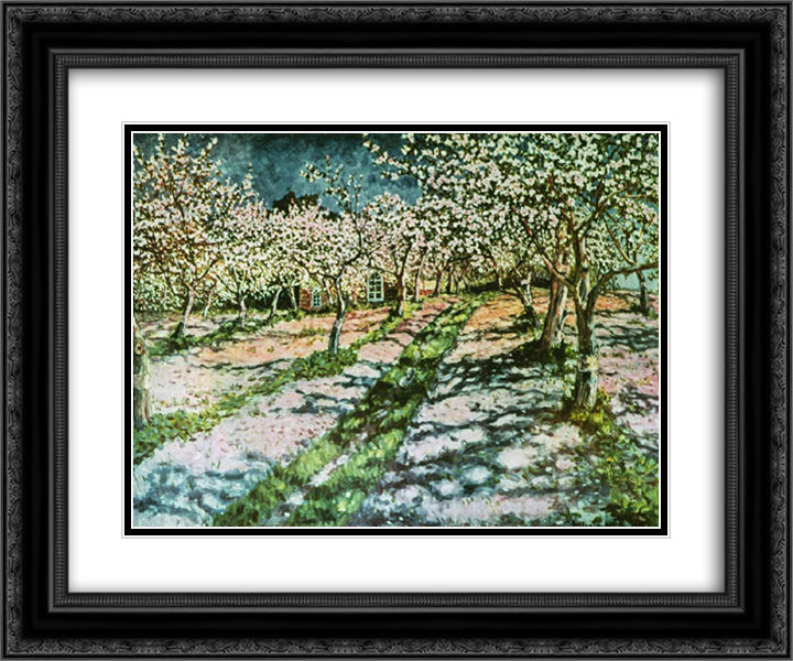 Bloomy Apple Garden 24x20 Black Ornate Wood Framed Art Print Poster with Double Matting by Bogdanov Belsky, Nikolay